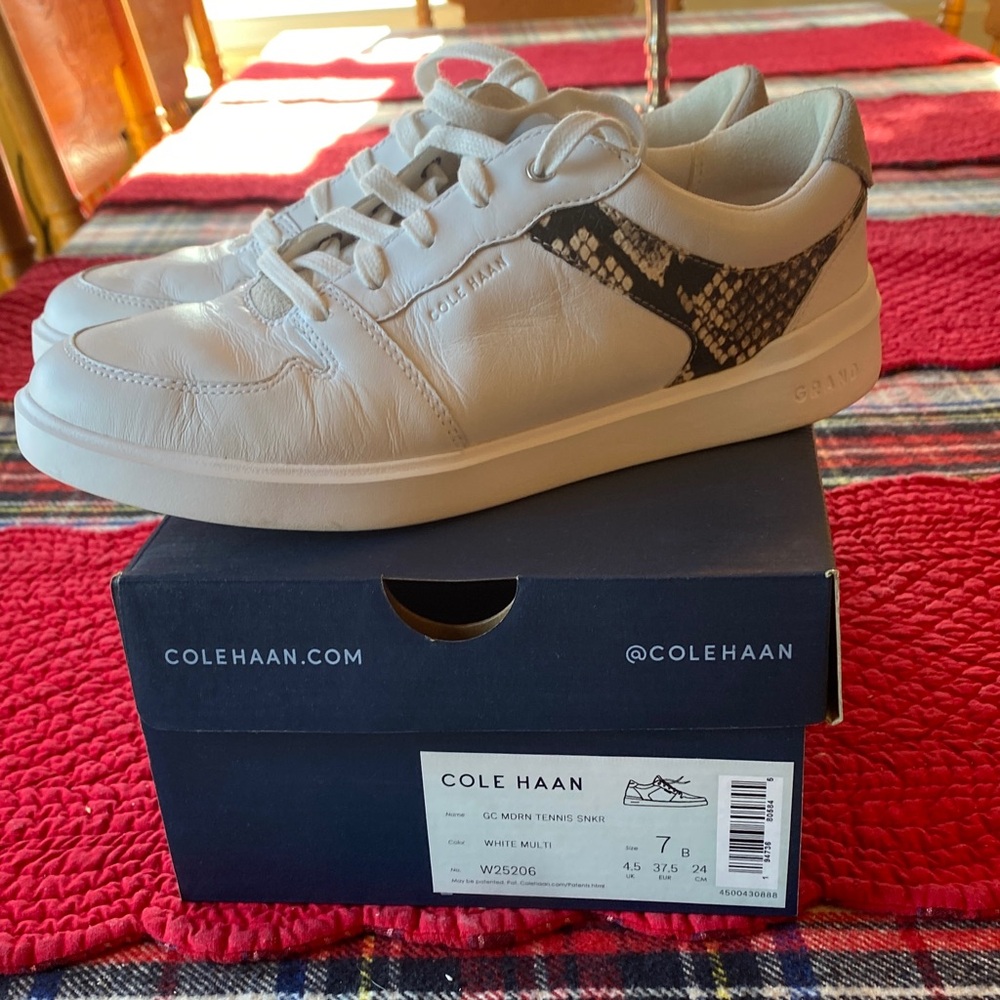 Cole Haan White Sneakers with Black Snake Print